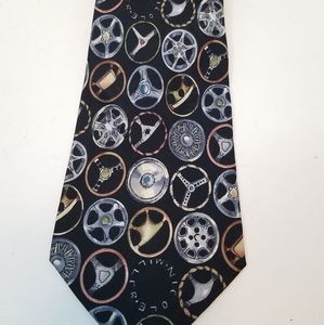 Vintage Nicole Miller Black Steering Wheels and Hubcaps All-over Silk Necktie